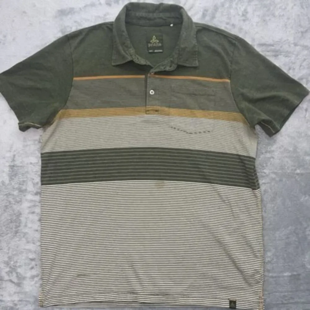 Prana Shirt Mens‎ Medium Green Short Sleeve 1/4 Button Polo Casual *read*